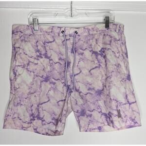 Psycho Bunny Swim Shorts Mens Medium Purple Tie Dye Elastic Waist Lined Trunks